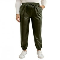 Lizxun ženske kožne crteže hlače džepove čvrste jogger casual pantalone