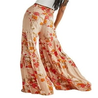 Žene Boho široke pantalone za noge cvjetne kravate Print High Squik Baggy Ravne pantalone od plaže Yoga
