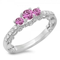 Zbirka Dazzlingock 14k Round Pink Sapphire & White Diamond Bridal Vintage Kamen zaručni prsten, bijelo