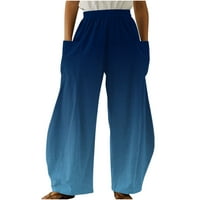 Široke pantalone za noge za žene casual džep elastični struk elegantne hlače za ispis Labavi fit hlače