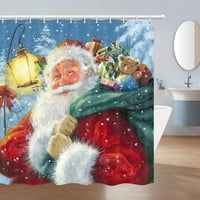 Božić Santa Claus Tuš sa zavjesom Santa Claus Noseći vreće Puni pokloni Sretno lice Smjehne tkanine