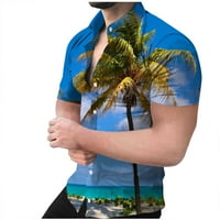 Muška ljetna casual majica na plaži s kratkim rukavima Veliki i visoki gumb prema dolje Ispiši palminski