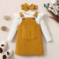 Canrulo Toddler dječje dječje djevojke duge rukave s pune boje rebraste majice Kombinezone haljine žute 4- godine