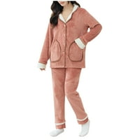 Ženske pidžame Postavlja Dame Coral Fleece Warm Pijamas set može biti istrošen da dugi rukav za spavanje džepno odjeća za spavanje meka