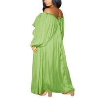 Rejlun Ženske maxi haljine s ramena haljina s dugim rukavima, rušena zabava zelena 2xl