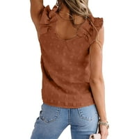 Softmallow Womens Ljetni jacquard tenk top šifon majica bez rukava V izrez bluza