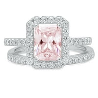 2. CT smaragdni rez ružičasti simulirani dijamant dragulj real 18k bijelo zlato prilagodljivo laserski graviranje halo vječno jedinstvena umjetnost deco izjava godišnjica vjenčanja Angažman bridalni prsten set veličine 6