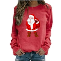 Loyisvidion ženski O-izrez Božićni tisak dugih rukava s dugim rukavima, pulover za bluzu na vrhu crvene 10