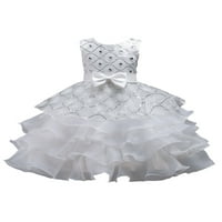 Colisha Kid Girl Ball Gown Crew Party haljine bez rukava princeza haljina slojeviti plesni luk bijeli