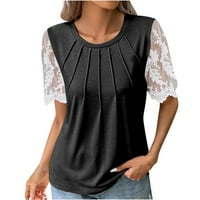 Clearance Prodaja Jeftini vrhovi za žene Ženska čvrsta majica čipke kratkih rukava bluza okrugli vrat casual vrhovi