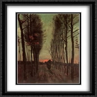 Avenue of Poplars na zalasku sunca Matted Veliki crni ukrade uokvireni umjetnički otisak Vincent Van