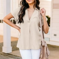 Bluze za žene Business Casual Trendy Majica Ljetni kratki rukav V-izrez Solid bluza Majica Ljetni vrhovi