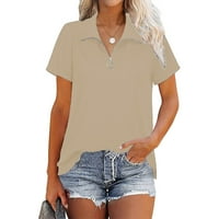 Ženski V-izrez Modni čvrsti ženski kratki rukav labav bluza T-majice Brown XL