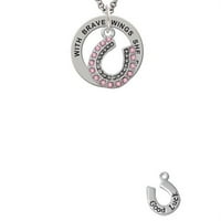 Silvertone perla ružičasti kristalno potkov s srećom hrabra krila afirmacijska ogrlica zvona