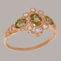 Britanci napravio 18k ružin zlato Real Prirodni PERIDOT & Diamond Womens Ring - Veličine Opcije - Veličina