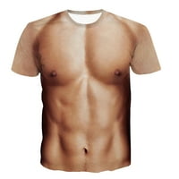 3D mišićani čovjek Ispis modne fitness okrugli vrat kratki rukav majica Untuckit majice, kaki, m