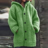 Cleariance Ženski kaput Žene Čvrsti džepni džepni kapuljač s kapuljačom toplim pletenim vrhovima