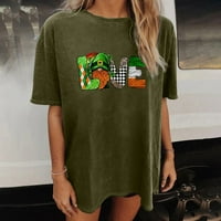 Feternal ženska ležerna okrugla vrat tiskana majica s kratkim rukavima St. Patrickov dan par majica