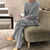 Ženska odjeća casual crewneck pletena pletena džemper sa širokim nogama Lounge set obična pletena bluza