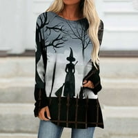 Loopsun majice s dugim rukavima za žene Crewneck T majice Halloween Print Teses kratki rukav majica