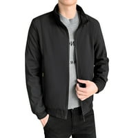 SNGXGN muški lagani puni zip meki zimski jakni za dugih rukava za muškarce, crne, veličine m