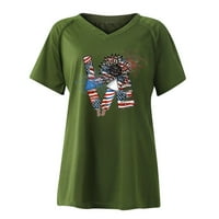 Ženski vrhovi kratkih rukava tiskana bluza Nezavisnost Dan Dame Fashion V-izrez Ljeto zeleno 5xl