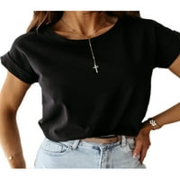 Telisoe Womens Ljetna majica kratki rukav čvrsti vrhovi dame lagane casual osnovne bluze za tee