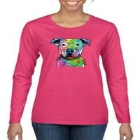 Neon Rainbow Trippy Slatki pitbull pas ravno kod tebe Lover za pse ženska grafička majica s dugim rukavima,