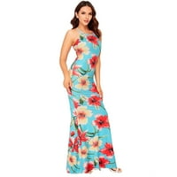 Žene O-izrez cvjetno print zastrapljene letnje ljetne večernje zabave Maxi haljina ženske haljine hladno