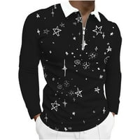 CLlios polo majice za muškarce dugih rukava Regularne fit vrhove 3D grafički casual poslovni golf majice okreću navratnikov košulju za košulju Zip pulover