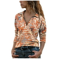 Novi dolasci majice s dugim rukavima za žene čišćenje casual pulover Ženske vrhove grafički otisci V-izrez na dugim rukavima ženske vrhove narančaste s