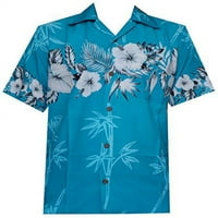 Havajska majica Mens bambusovo drvo Print Beach Aloha Party Holiday Tirquoise 3xl