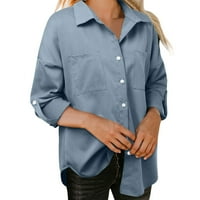 Klasične ženske čvrste vrhove Bluze žene modna labava traper košulja džep dugih rukava casual majica