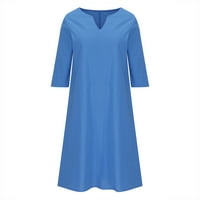 Dasayo posteljina haljina za žene žensko ljeto V-izrez Čvrsti pamučni džep srednje rukave