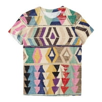 Vrhovi za žene ljetni trendi majica Western Aztec etnička bluza za etničku print kratki rukav Crewneck