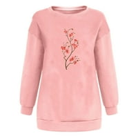 Ženska jeseni modni casual dugih rukava cvjetni uzorak ispisana Crewneck dukserica Labavi fit pulover hoodie fleece y2k vrhovi ružičasti m