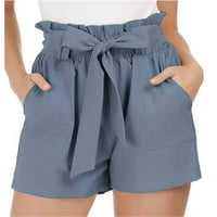 VBNERGOIE ženska bowknot čipkasta kaiš džep za pojas Ležerne kratke hlače Sportske kratke hlače za žene