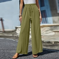 Duge pantalone za žene ženske casual hlače visoka struka pune boje udobne ukrašavanje gumba vojska zelena