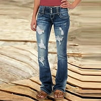 Ženske traperice 90-ih Vintage Bootcut Jeans High Stretch Mid Riječni ravni noga Ripped Jeans Cut Cut