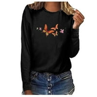 Ženski leptir Print dugih rukava Trendy Crew Crt casual bluza Comfort Slatki pulover