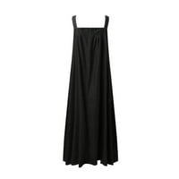 Felwors ženske haljine dugih rukava Retro labav vitak traper haljina s dugim ljuljačkama, l crna