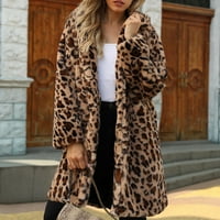 Dugi kaputi za žene za žene modni seksi leopard Print punog rukava Cardigan Winter Fau Shearling Revel