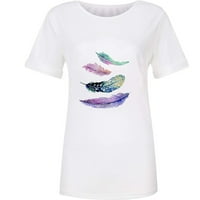 Floleo ženski vrhovi kratki rukav zazor ljeta Ženska moda casual tiskara O-izrez Labavi majica kratkih