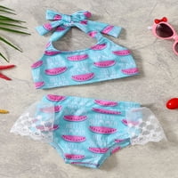 Imcute Girls Bikini set, lubenica Print Halter kratke vrhove Šivanje čipke