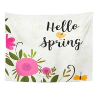 Plavi sažetak Pozdrav proljeće cvijeće i slova, ružičasta Prekrasna cvijet zidne umjetnosti Viseći tapiserija