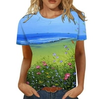 Žene ležerne print Okrugli izrez Loose s kratkim rukavima TOP bluza Pulover Ljeto Slatke grafičke teenje