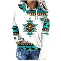 Sksloeg hoodie za žene, aztec etničko tiskano tiskano majice bez laganog dugih rukava pulover sa dugim