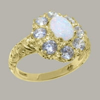 Britanci napravio je 10k žuto zlatni prsten s prirodnim Opal i kubnim cirkonskim ženskim prstenom -
