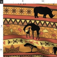 Pamuk Satens Stolcloth, 70 108 - Safari stil afričke zemlje Zemljine životinje Rhino Elephant Giraffe