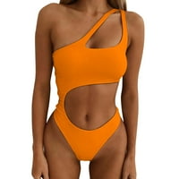 Dvije kupaći kostimu Jedan od ramena set Crisscross kupaći kostimi narančasti l